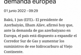 Prensa en español: Azerbaiyán está dispuesto a aumentar el Corredor Sur de Gas ante demanda europea