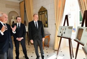  Presidente de Azerbaiyán y primer ministro de Georgia se familiarizan con la exposición 
