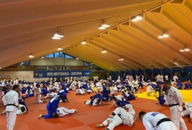 Los judocas azerbaiyanos participan en una concentración en Austria